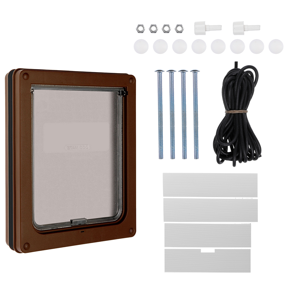 Dog Door Safety Pet Flap Door Automatic Magnetic Lockable Fence For Large Puppy Cats Screen Door Pet Supplies Security Flap Door: Dark Brown / L  37X29 X4.9cm