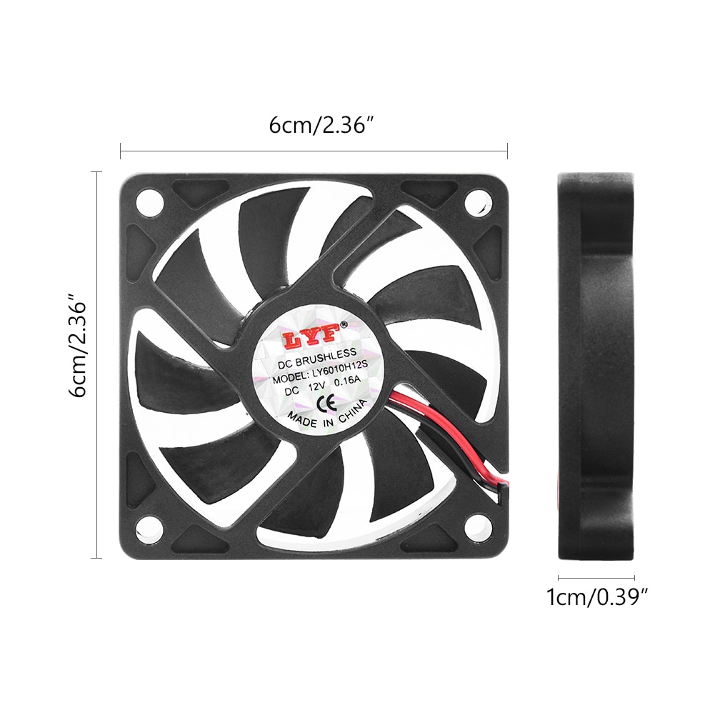 60 x 60 x 12mm 2 ben 12v jævnstrømsventilator computer pc-kasse cpu-kølerhus blæser lav støj cpu kølelegeme køler 4900-6050 rpm