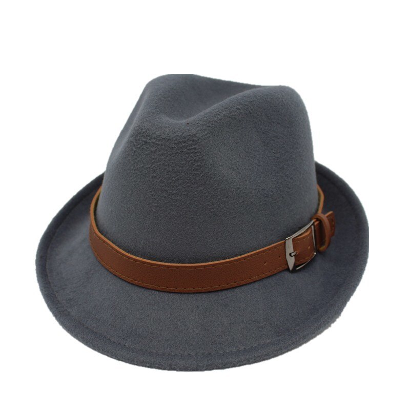 Ozyc bred skygge mænd fedora hatte jazz kasketter flad top hat gorras casquette uld kort stil hat chapeu: Lysegrå