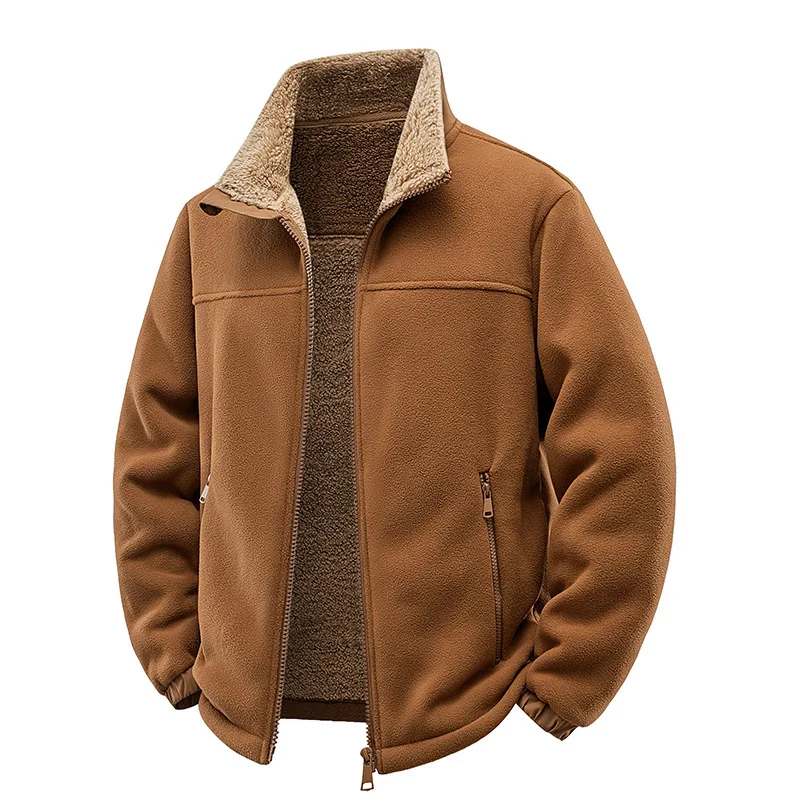 Chaqueta de lana gruesa para hombre, ropa de abrigo informal holgada de 400g de peso alto para otoño e invierno con relleno, abrigo holgado con cuello levantado