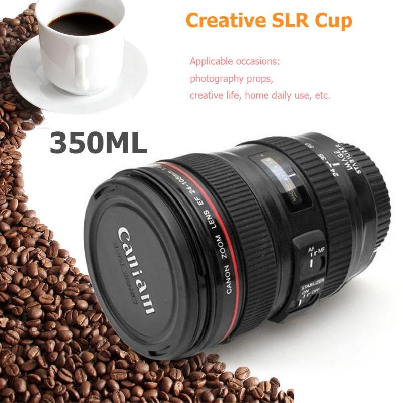 Creativo dell'obiettivo di Macchina Fotografica Tazza di Viaggio 350 ml di Caffè Tazza di Tè in Acciaio Inox Boccette di Vuoto di Isolamento Termico Tazza con Coperchio