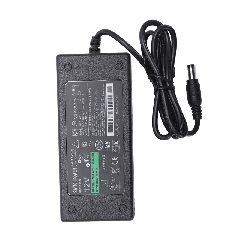 Adaptador de fonte de alimentação de 72 watt 12v 6a 5.5*2.5mm ac/dc ideal para câmera de cctv com luz de led