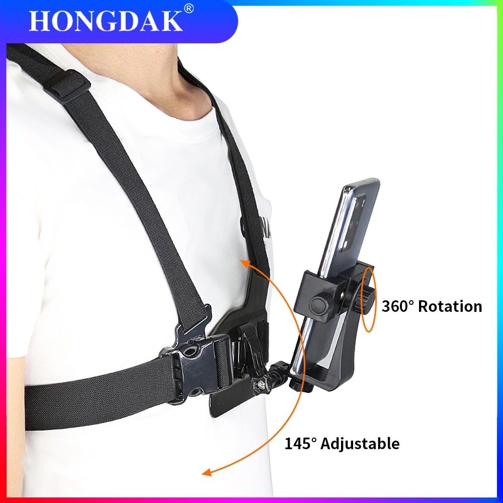 HONGDAK-arnés ajustable para cinturón corporal, montaje en el pecho para Cámara de Acción GoPro Hero 10, 9, 8, 7, EKEN, Smartphone con Clip