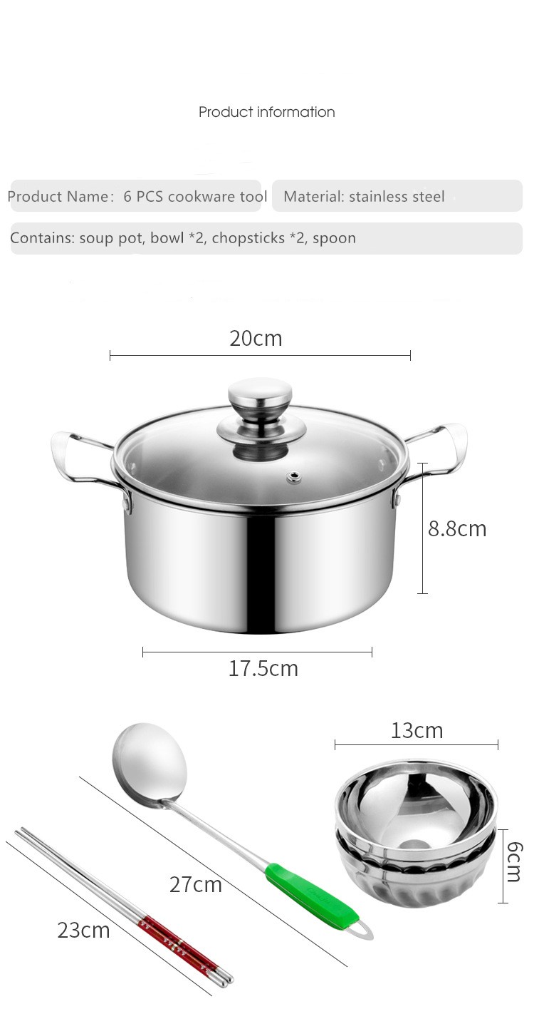 Juego de ollas de acero para comer 6 ollas, juego de utensilios de cocina, ollas y sartenes de cocina, juego de ollas para sopa con tapa de olla