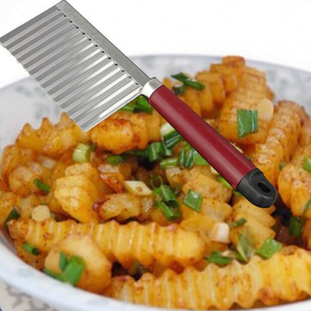 1 stk kartoffelkniv rustfrit stål kartoffelchipsdej vegetabilsk krøllet bølgeskærer udskærer frugter kniv mad