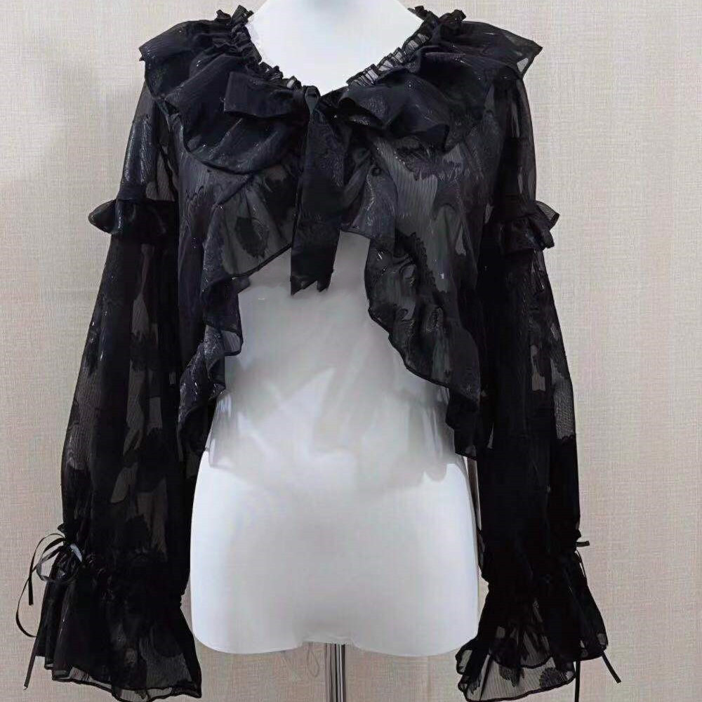 Geraffte Jacken für Damen, bauchfrei, ästhetisch, Sonnenschutz, zart, süß, für Mädchen, Fairycore, beliebt, Puffärmel, sanft, dünn, Sommer-Lolita-Stil: XL / Himmel Blau