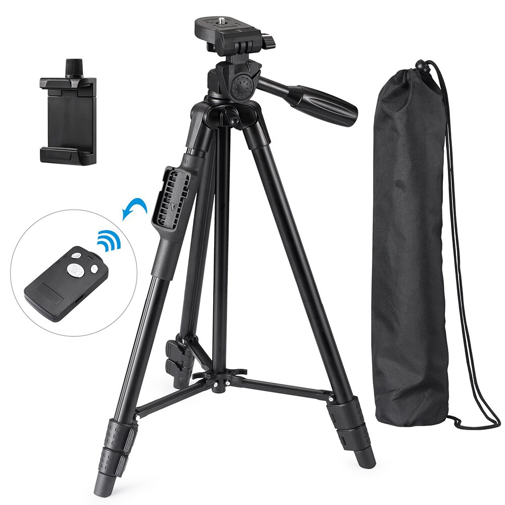 Di alluminio Della Macchina Fotografica Video Treppiede Peso Leggero Viaggi Treppiede Portatile + Remote per il Telefono DSLR Della Macchina Fotografica iPhone 8 Samsung Huawei P20 a7III