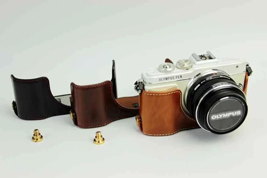 Leather Camera Bag for Olympus Pen Lite E-PL7 E-PL8 Black/Brown/Coffee EPL7 EPL8 EPL9 Camera Case Leather Half