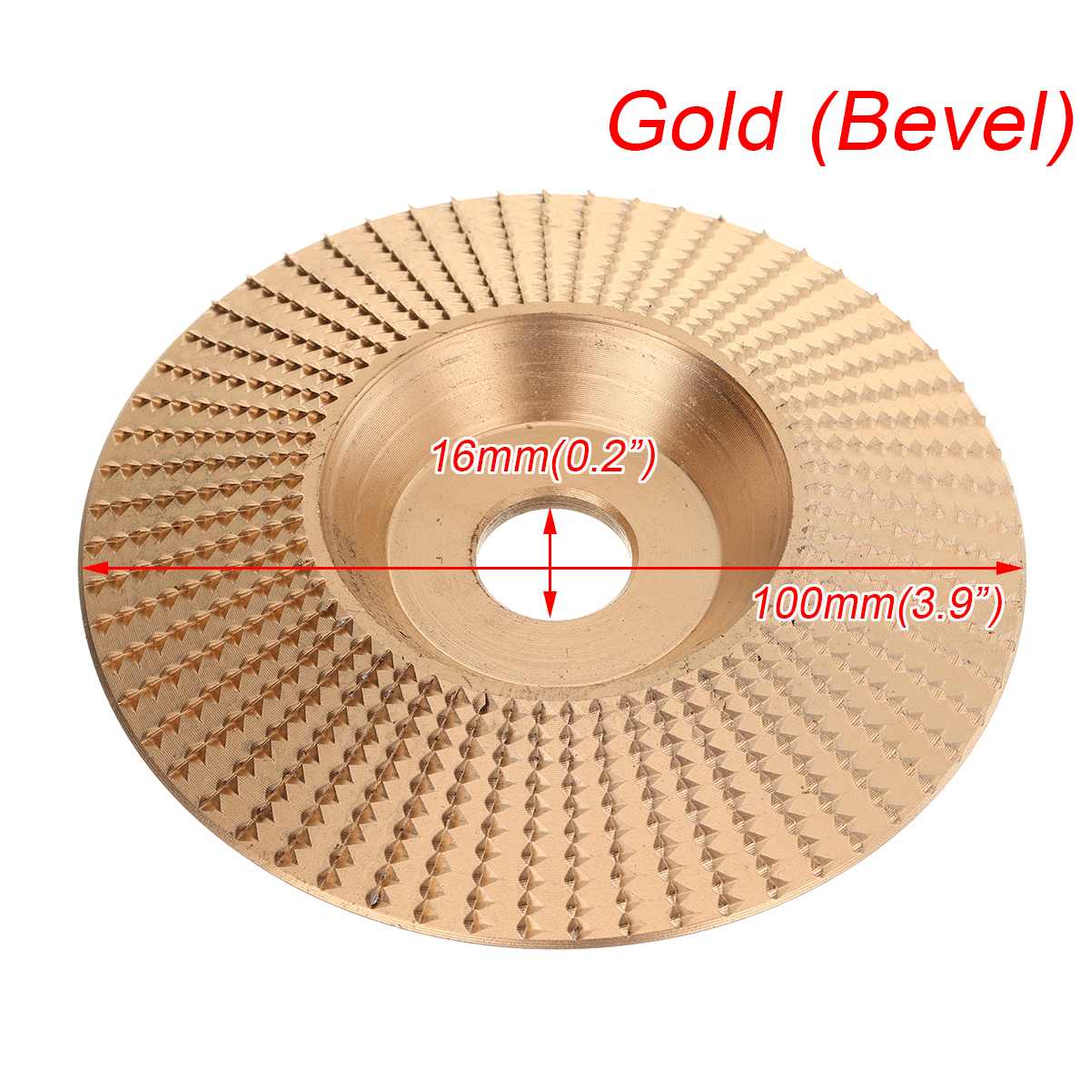 Ronde houten hoekslijpschijf schuurschijf haakse slijper wolfraamcarbide coating boring vormgeven schuren houtsnijwerk roterend gereedschap: Schuine kant 100 x 16mm goud