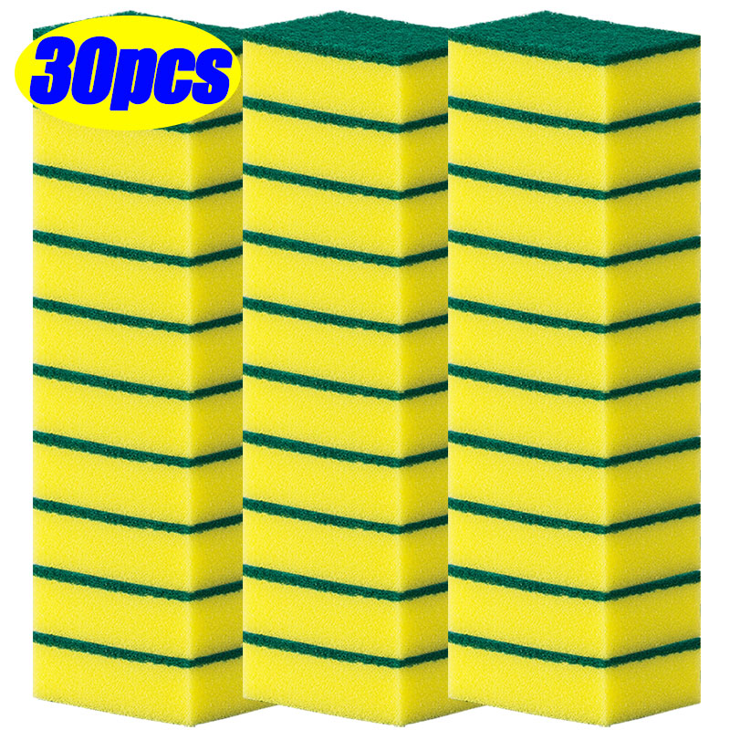 50/5pcs Magic Cleaning Sponges Double-sided Reusable Kitchen Sponge Wipes Pan Pot Dishwashing Scouring Pads Brush Clean Tools: Gold
