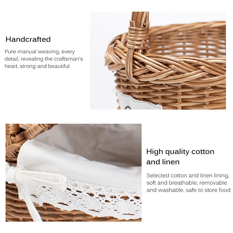 Wicker Willow Woven Picnic Basket Hamper As Shopping Bag With Lid And Handle Camping Picnic Shopping Food Fruit Picnic Basket