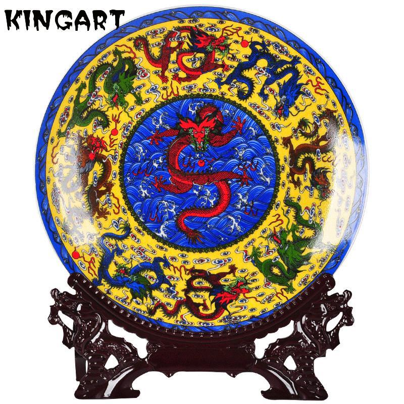 Ceramic Ornament Plate Livingroom Table Figurines Crafts Porcelain Plate Handicraft Wedding Desktop Home Decor Plate Table Art