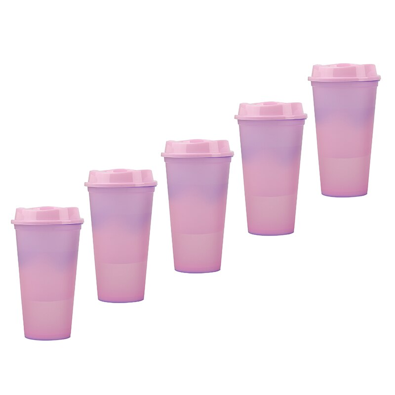 5pcs Color Changing Reusable Cold Cup Tumblers Reusable Discoloration Bottle With Straw Drinkware Plastic My Drink Bottle: 5pcs purple
