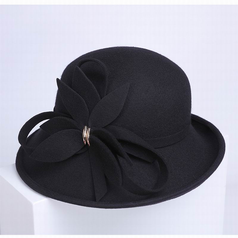 Wollen boothoed met platte bovenkant voor dames, vilten fedora met brede rand, dameshoed met vilten rand