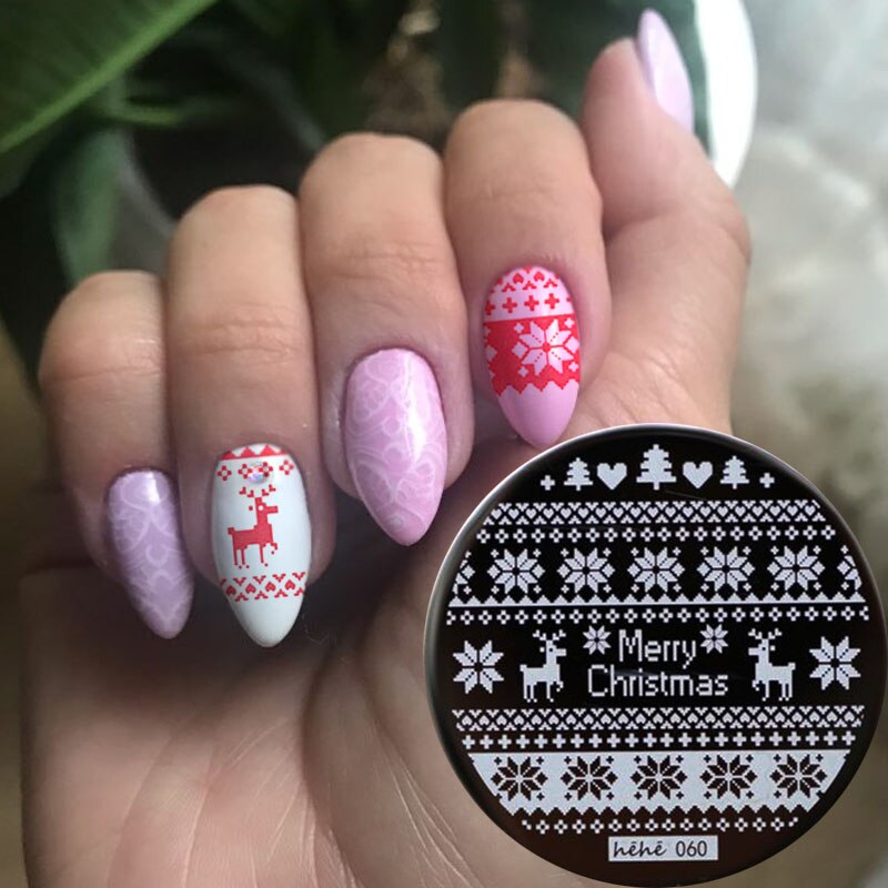 Nagel Stanzen Platten Weihnachten Schneeflocken Elch Glocke Santa Claus Winter Nail art Stempel Vorlage Bild Platte Schablone Maniküre Werkzeug: hehe60