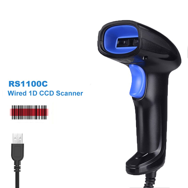 1Pc Handheld Wired 1D Ccd Barcode Scanner Pos 2D Barcode Scanning Rood Licht Reader Met usb Kabel: RS1100C 1D CCD