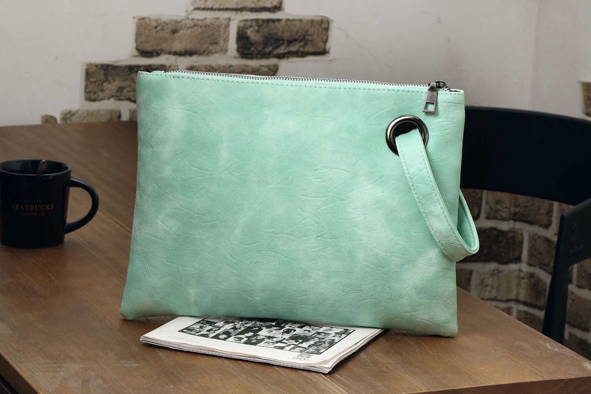 Bolso de mano con cremallera y mango de anillo para mujer, Cartera de mano de piel sintética de estilo Vintage de gran capacidad,: Verde