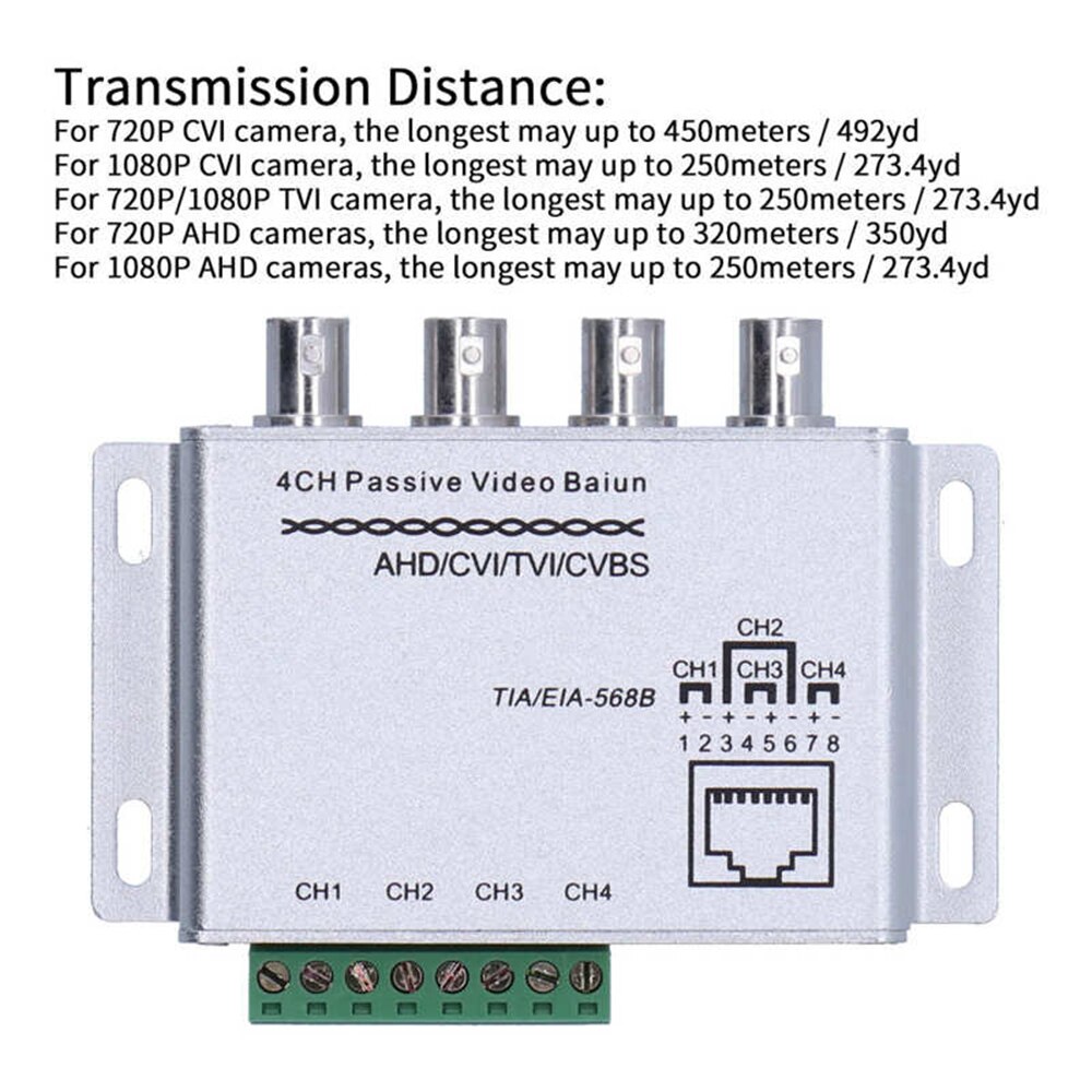 4CH HD CVI/TVI/AHD Passive Transceiver 4 Channels Video Balun Adapter Transmitter BNC To UTP Cat5/5e/6 Cable 720P 1080P