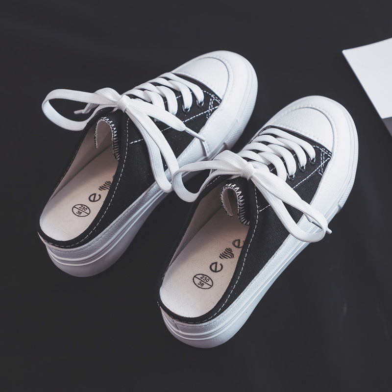 Zomer verhoogde canvas schoenen dames zonder hak halve slippers dikke onderkant koreaanse versie van wilde sportschoenen dames zp -37