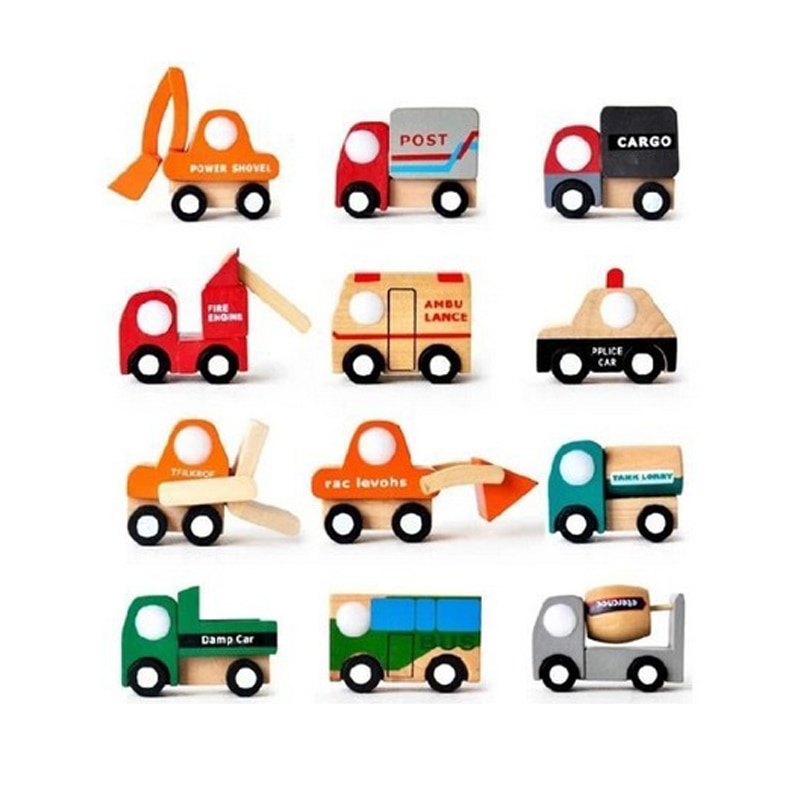 12 Stks/set Simulatie Houten Auto Truck Model Kinderen Educatief Speelgoed Voor Kids 4 Jaar Kinderen Speelgoed