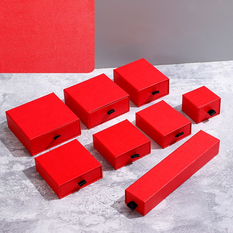 Boîte d&#39;emballage de bijoux en carton, 10 pièces, pour bague, collier, Bracelet, pendentif, rouge, noir, café, emballage, boîtes de rangement