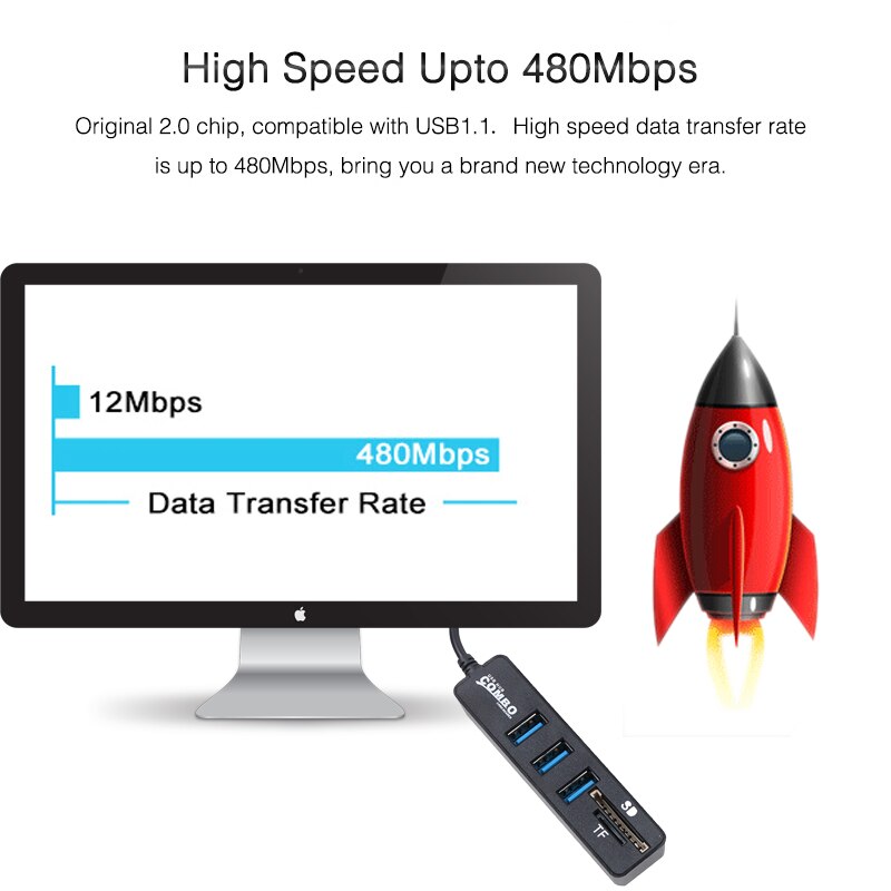 Kebidu USB Hub Combo 3/6 Poorten USB 2.0 Hub Hoge Snelheid Splitter Multi USB Combo 2 In 1 SD/TF Card Reader Voor PC Laptop Computer