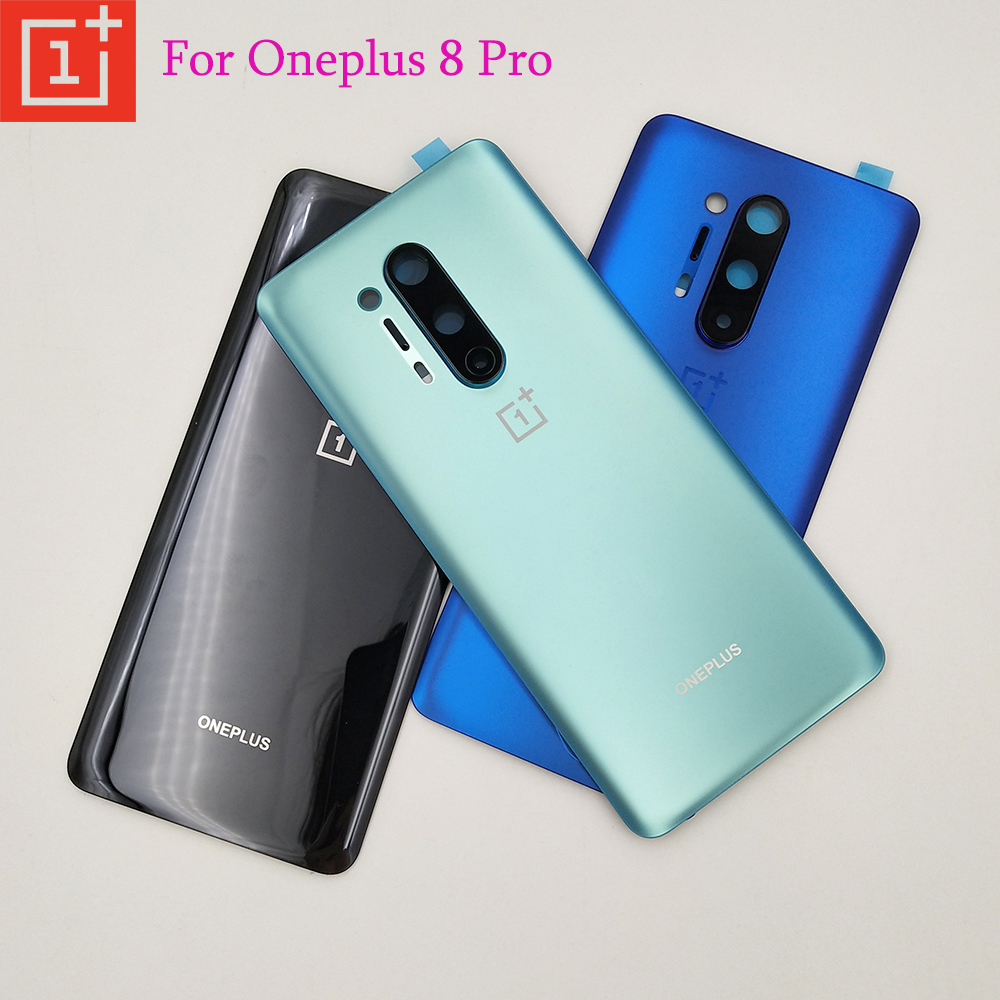 Carcasa trasera Original para Oneplus 8 Pro One Plus, cubierta trasera de cristal, reparación, reemplazo de batería, funda para puerta con lente de cristal de cámara + logotipo
