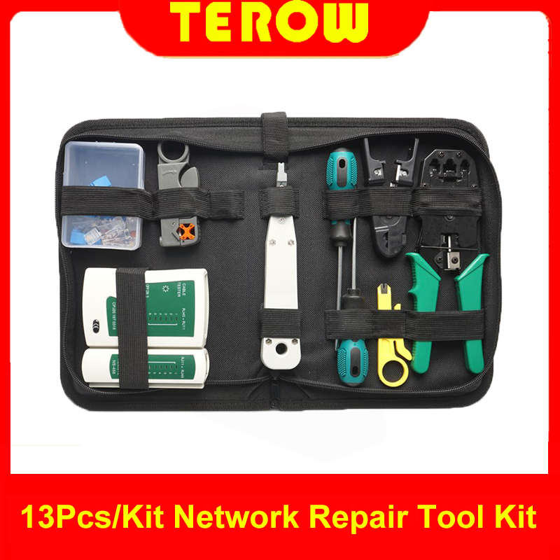 13Pcs/Kit Netwerk Reparatie Tool Kit RJ45 RJ11 RJ12 Cat5 Netwerk Lan Kabel Tester RJ45 Crimper Krimptang tool