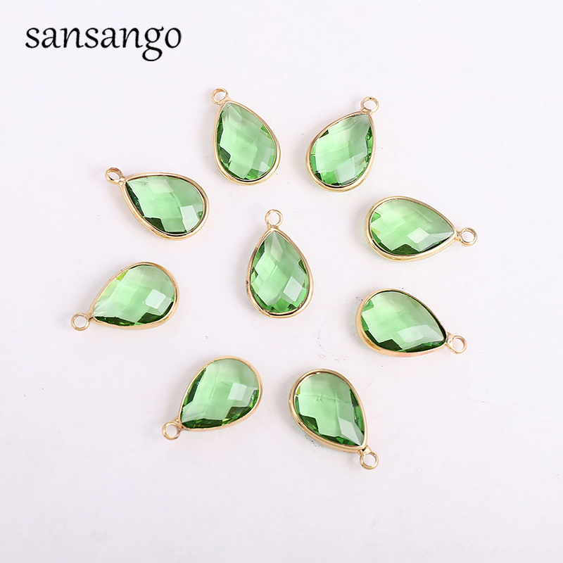 10 unids/lote de dijes de gota de agua, colgantes de aleación de cristal, pendientes DIY, collar para accesorios de fabricación de joyas: Color oro puro
