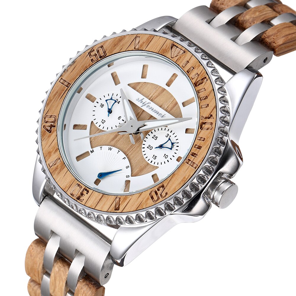 Shifenmei Handgemaakte Houten Horloge Heren Quartz Horloges Top Luxe Chronograph Sport Houten Horloge Relogio Masculino