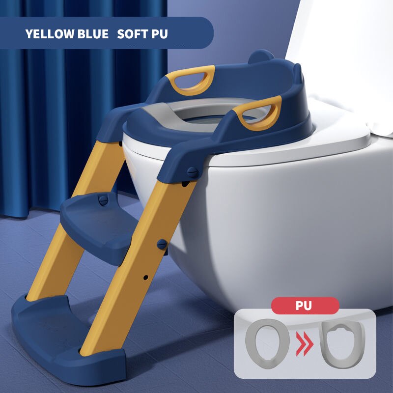 Folding Infant Potty Training Seat Urinal Backrest Chair With Step Stools Ladder For Baby Toddlers Boys Girls Safe Toilet Seat: YELLOW BLUE PU