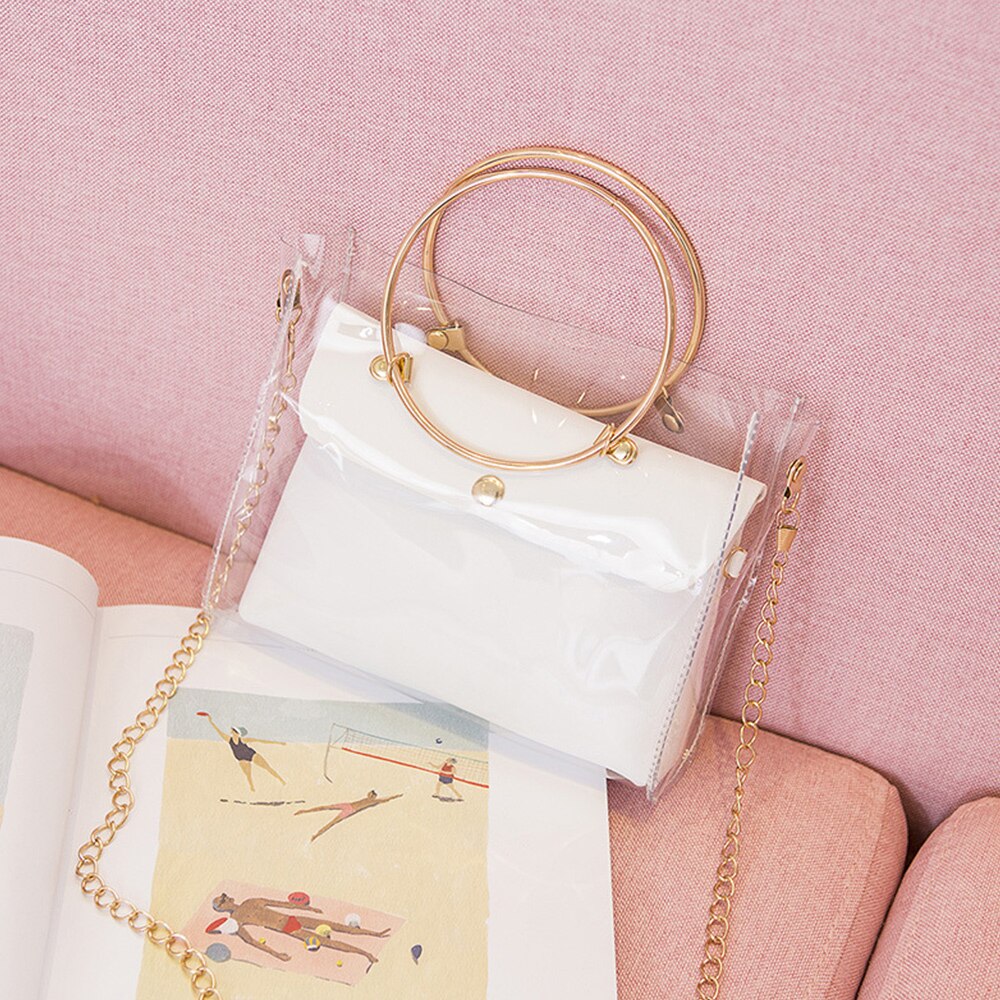 Bolso de hombro transparente para mujer, versión coreana del , mini Bolso tipo mensajero de PU con imagen de gelatina: White 3