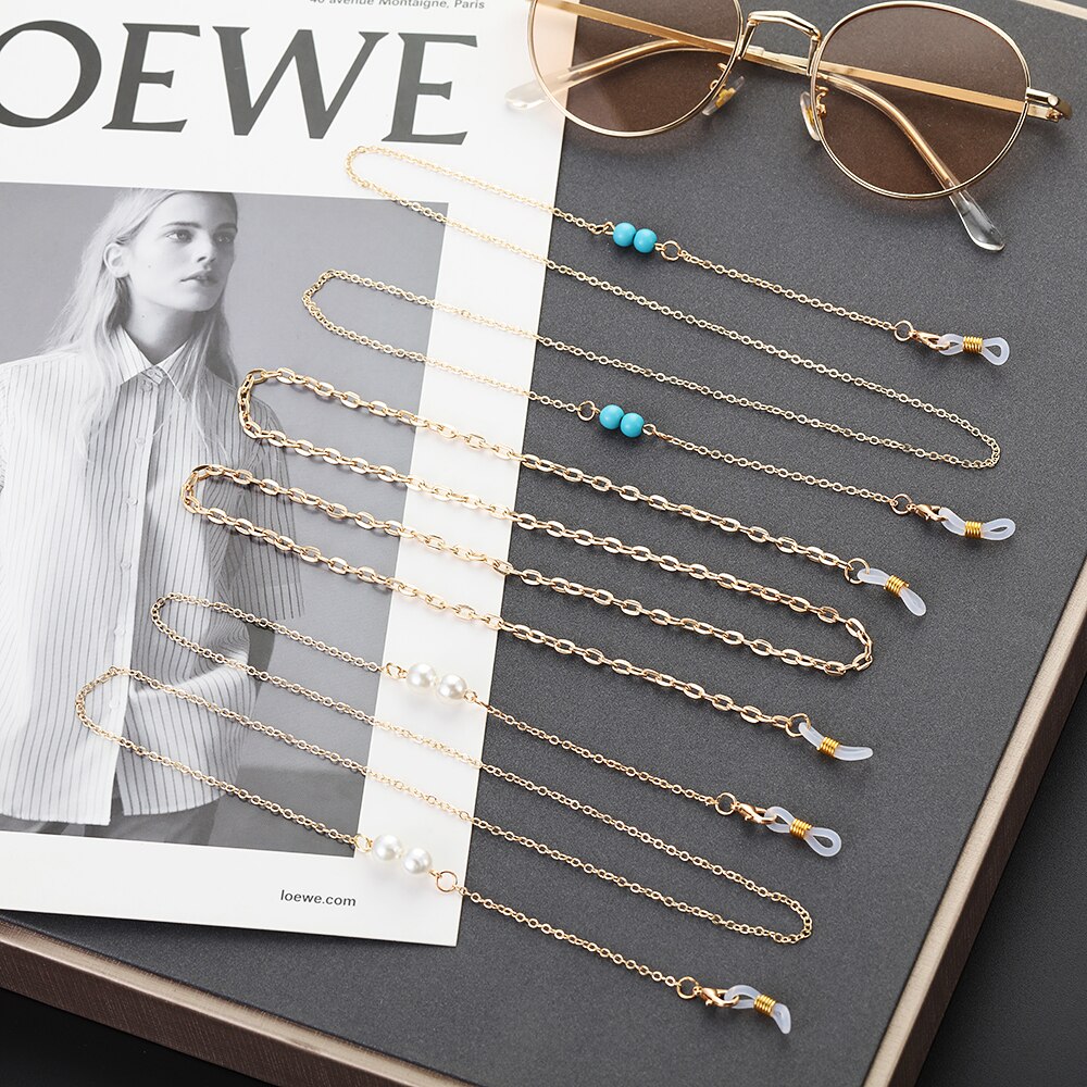 Reading Glasses Chain for Women Metal Sunglasses Cords Beaded Eyeglass Lanyard Hold Straps Eyewear Retainer