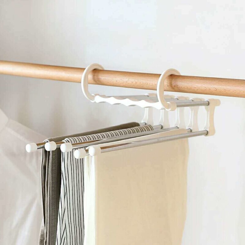Percheros portátiles de acero inoxidable de 5 niveles para pantalones percha multifunción para pantalones, ganchos para pantalones, organización de almacenamiento de ropa,