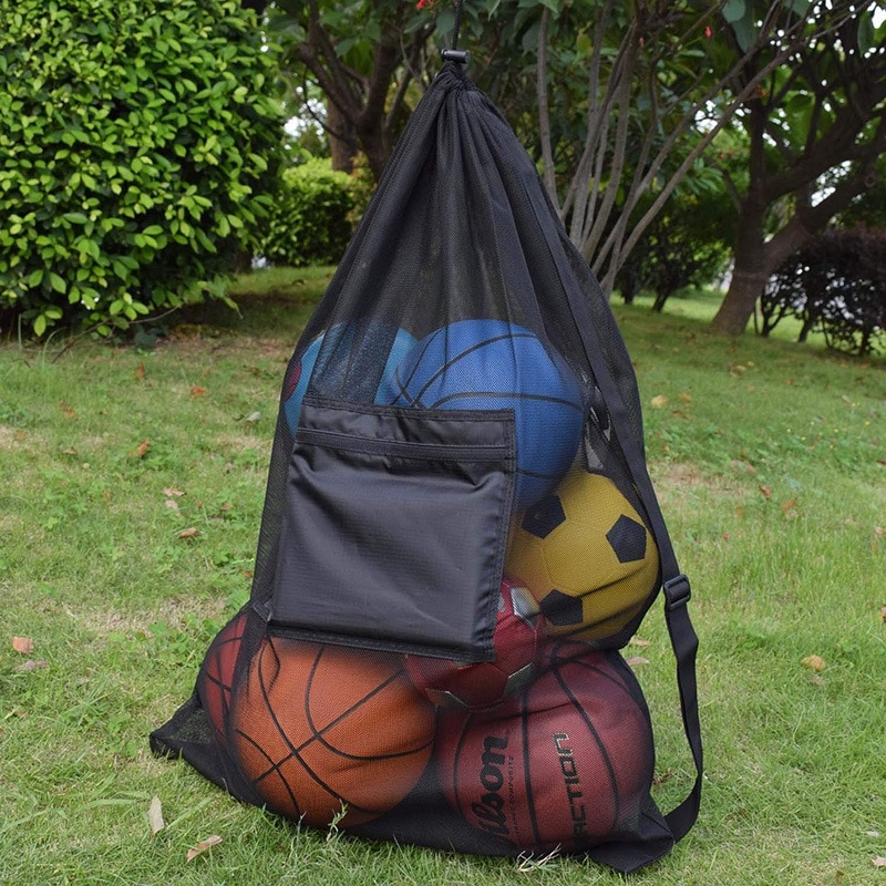 Kraftig netting ball bag justerbar glidende snøring snøring sportsutstyr oppbevaringspose for basketball fotball sports strand: Default Title