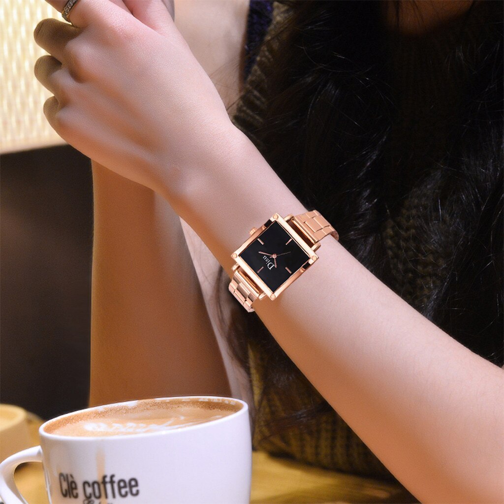 DISU Watch for Women Alloy Steel Strip Women Bracelet Watch Exquisite Square Dial Clock Quartz WristWatch Reloj