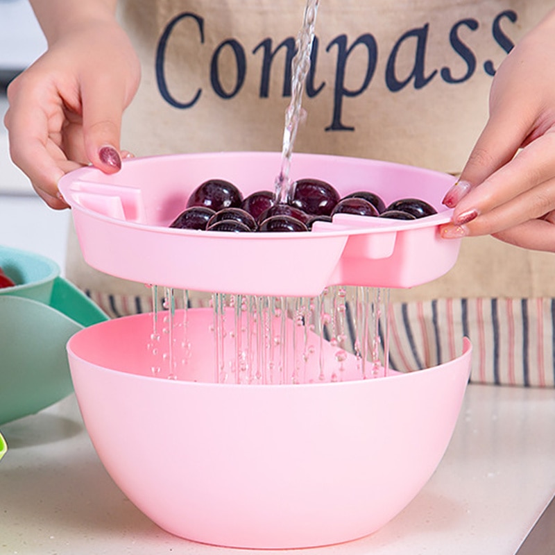 Goldbaking Double Layers Fruit Plate Lazy Snaks Tray Nut Bowl with Cell Phone Holder Slot Snack Serving Tray with Shell Storage