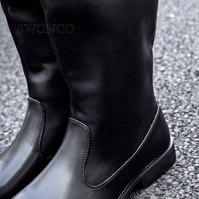 Swonco høystøvel for menn vinter pu skinn svart farge herresko skinn vinterstøvler menn sko varme menn ridestøvler