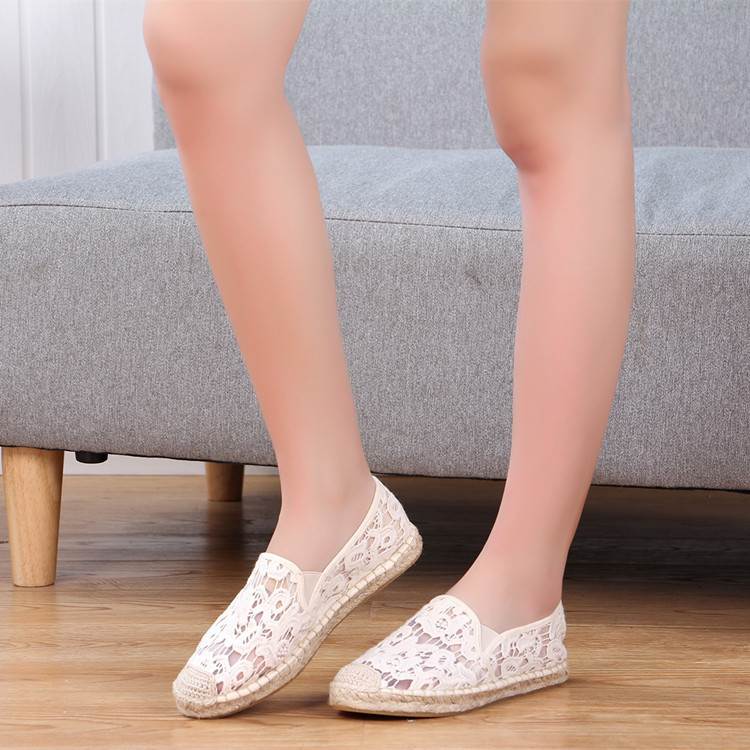 Alpargata para mujer, zapatos bordados, zapatillas cómodas, zapatos casuales de malla de aire para mujer, zapatillas azules de lona de cáñamo de lino transpirable