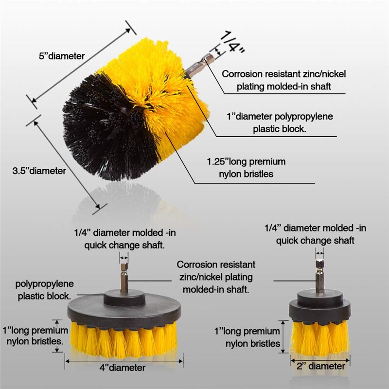 Cepillo de nailon eléctrico redondo para limpieza, brochas de taladro con estropajo de plástico para alfombras, neumáticos de coche, set de 3 unidades