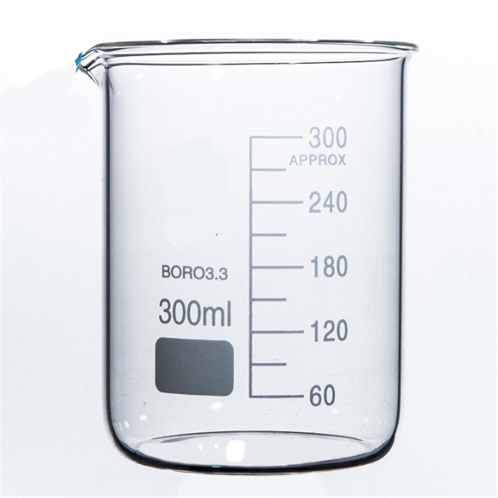 recipiente de forma baja de vidrio de 300 mL, cristalería de laboratorio químico
