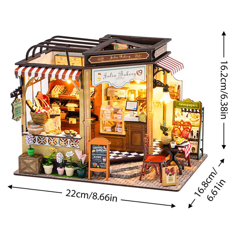 DIY 3D Bakkerij Poppenhuis Houten Miniatuur Poppenhuis Kit Meubels Modern Huis Model Speelgoed Kinderen Creatieve Meisje Verjaardagscadeautjes