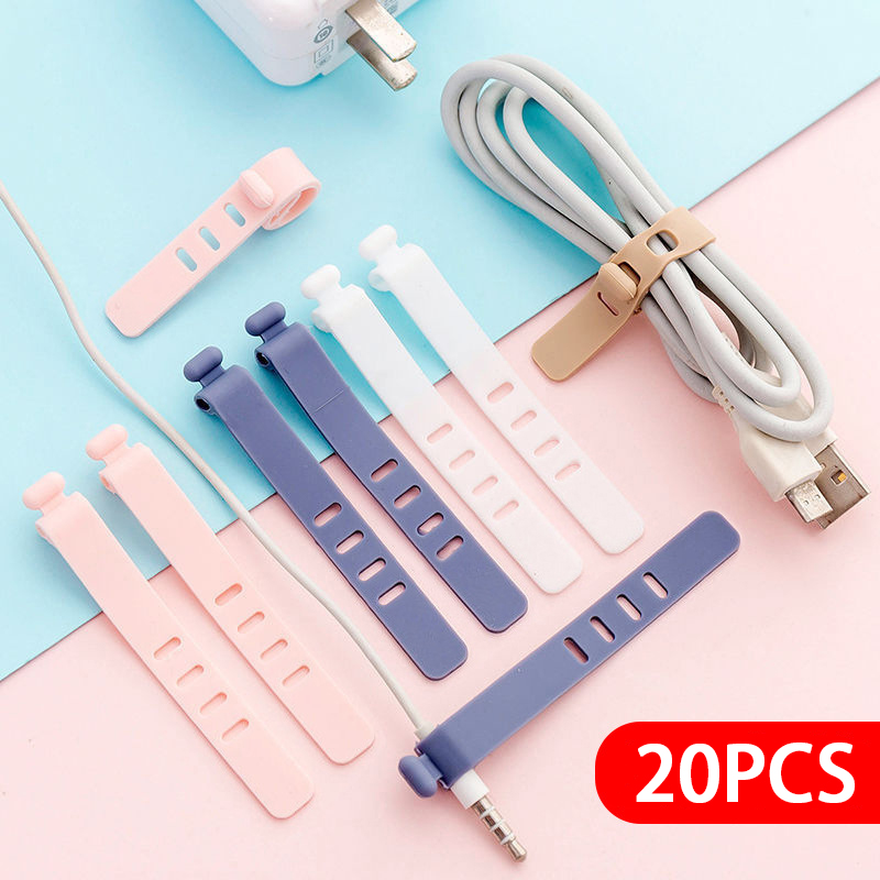 Cable Winder Cord Clip USB Wire Strap Ties 4 Holes Silicone Tie Earphone Cable Protectors Wire Wrapped Cord Line Cable Organizer