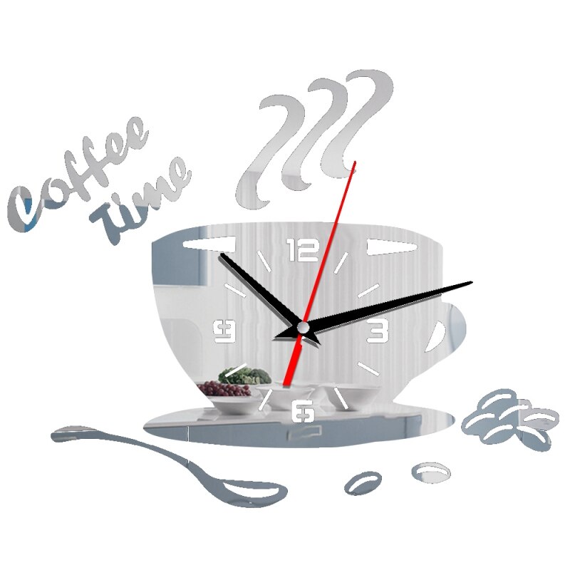 DIY acrylic mirror wall clock simple home decoration mute coffee cup quartz clock Coffee cup wall clock: ZD0181S