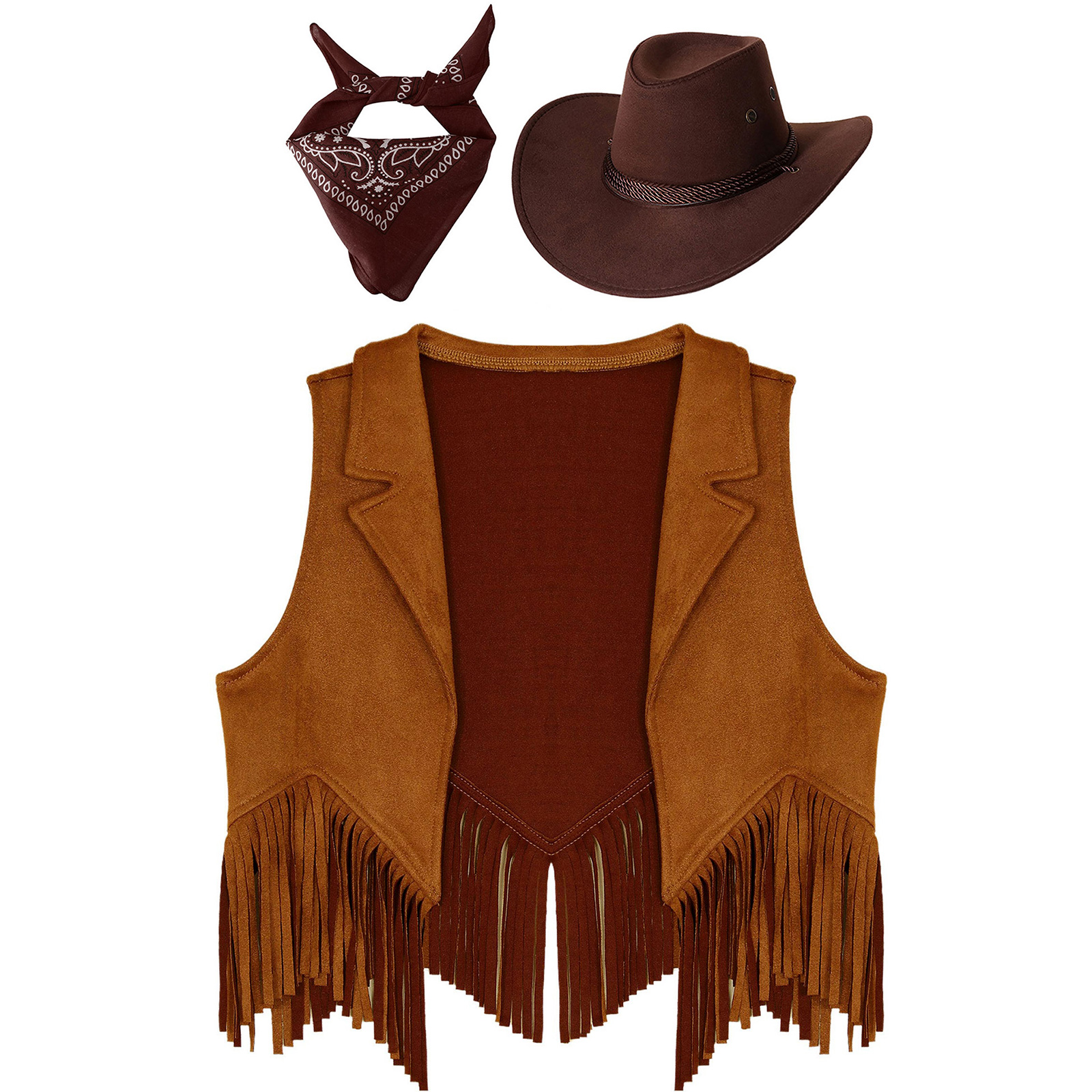 Western-Cowboy-Kostüm für Jungen und Mädchen, Quasten, Weste, Mantel mit Hut, Bandana, Karneval, Halloween, Party, Cosplay, Verkleidung: S / Blau