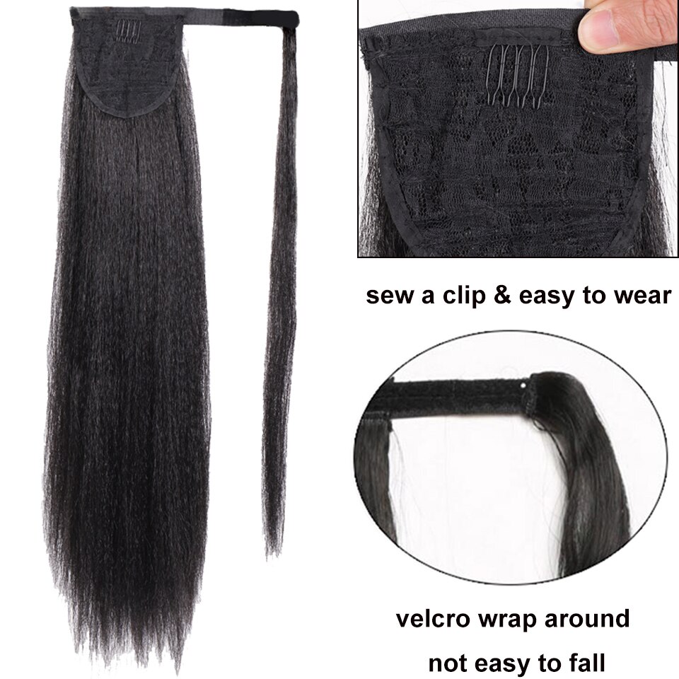 HOUYAN 20 Inch Drawstring Synthetic Long Afro Kinky Straight Ponytail Extension for Black Women Clip in Ponytail Hair Extension