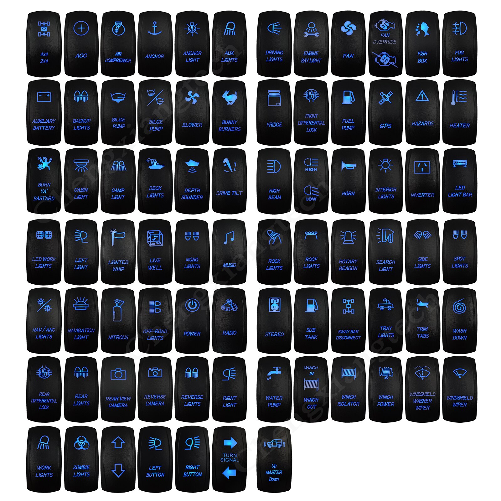 12V 20A Blauwe Led Op Off, (On) Off, Op Off Op, (Op) off Op, (On) Off (On) Tuimelschakelaar Waterdichte IP68 Voor Auto Boot Carling 4x4