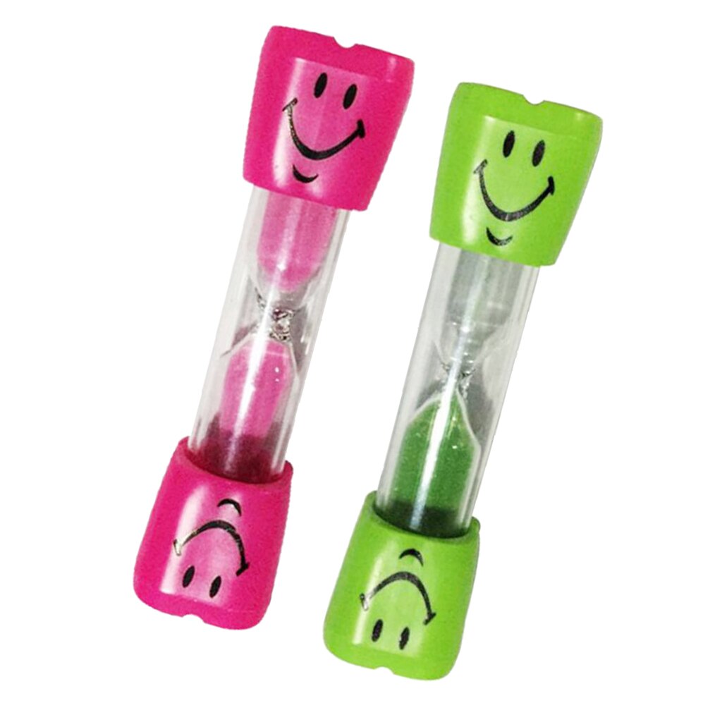 2x børn timeglas smil sandglas tandbørstning tandbørste timer 3 minutter: Lyserød grøn