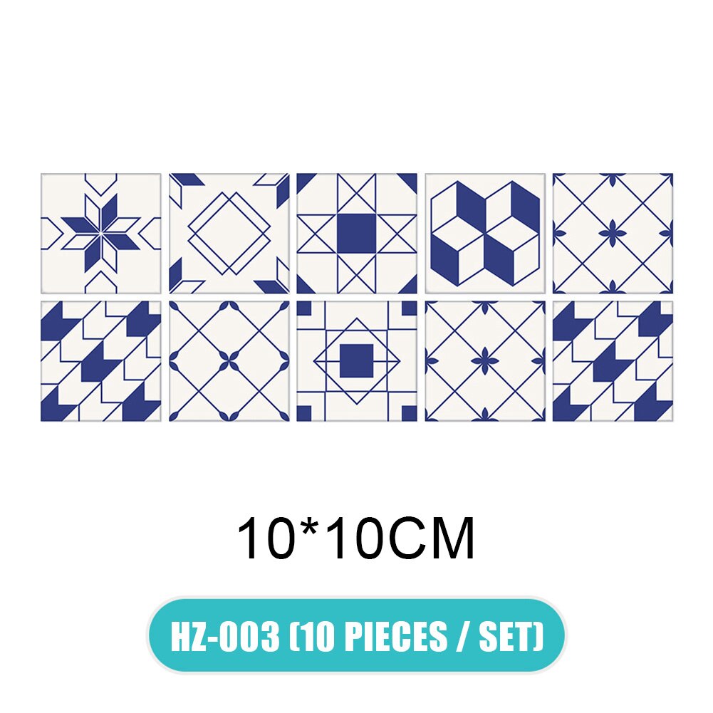 10pcs/set 3D Visual Art Geometric Tile Decals Stickers for Bedroom Living Room Bathroom Wall SCVD889: 10x10cm HZ-003