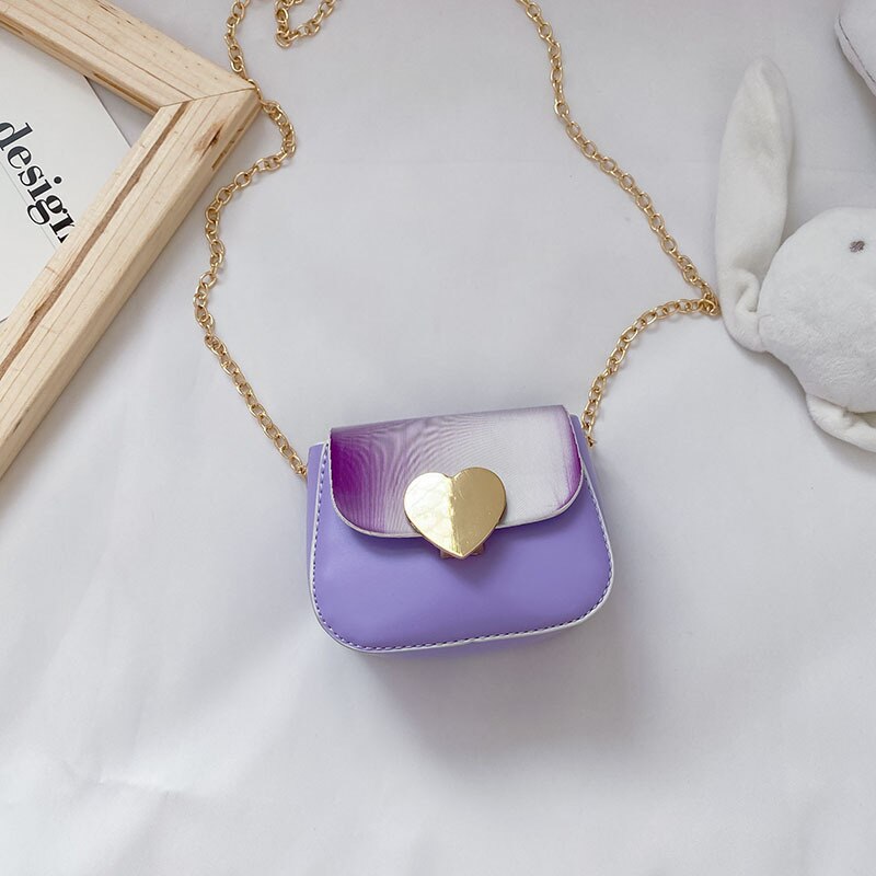 Kids Purses and Handbags Cute Mini Leather Heart Crossbody Girls Coin Pouch Kid Wallet Baby Clutch Bag: Purple